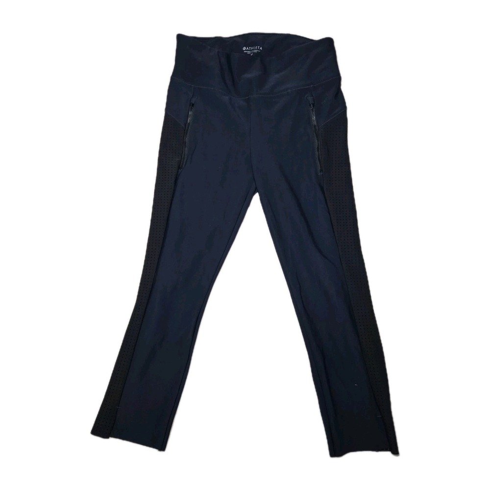 Athleta Stellar Crop Pant Women Small Petite Navy Blue Ankle Perforated Side Zip